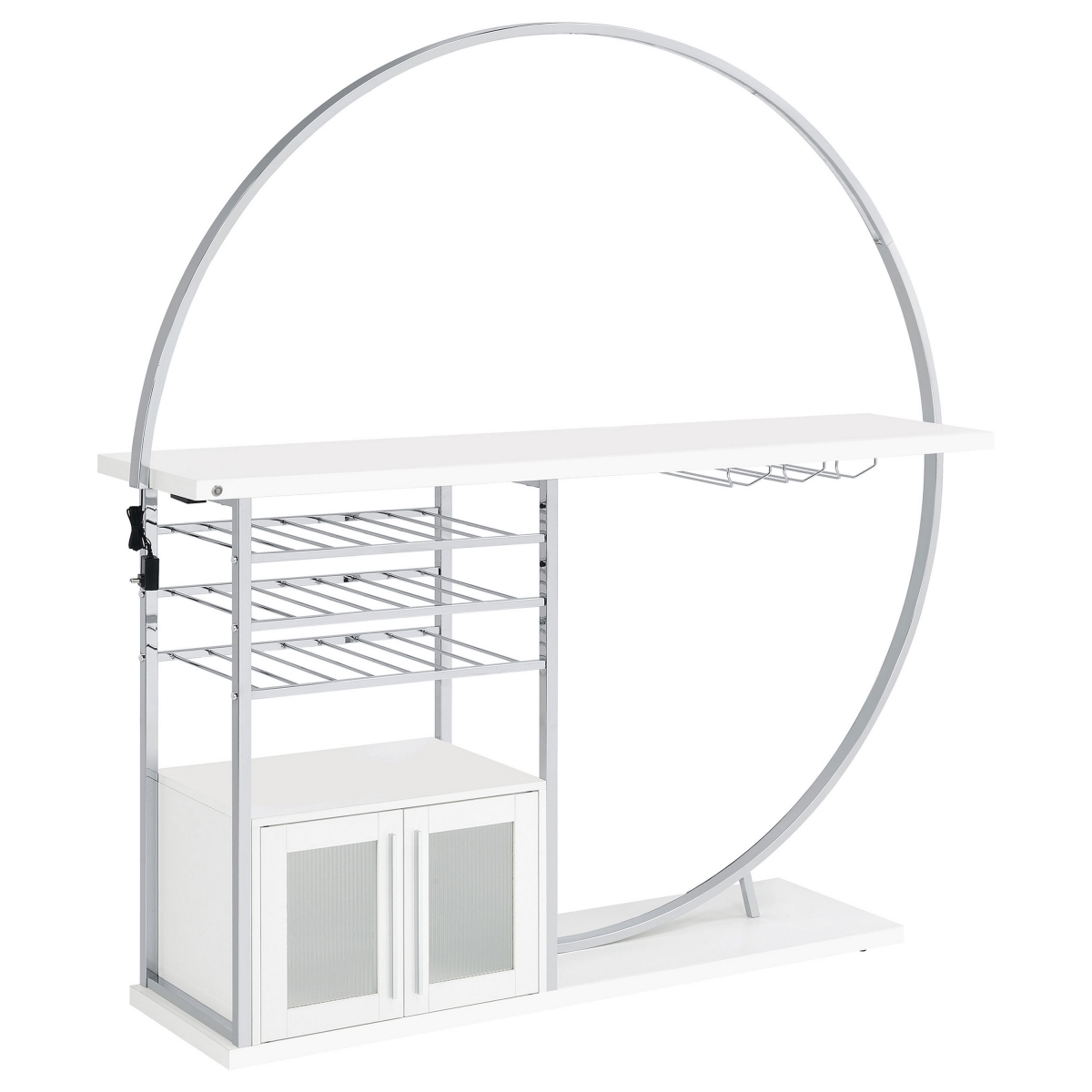 Picture of Benjara BM319072 75 x 72.5 x 16.25 in. Riya LED Light Cabinets Wine Storage White & Chrome Metal Home Bar Table