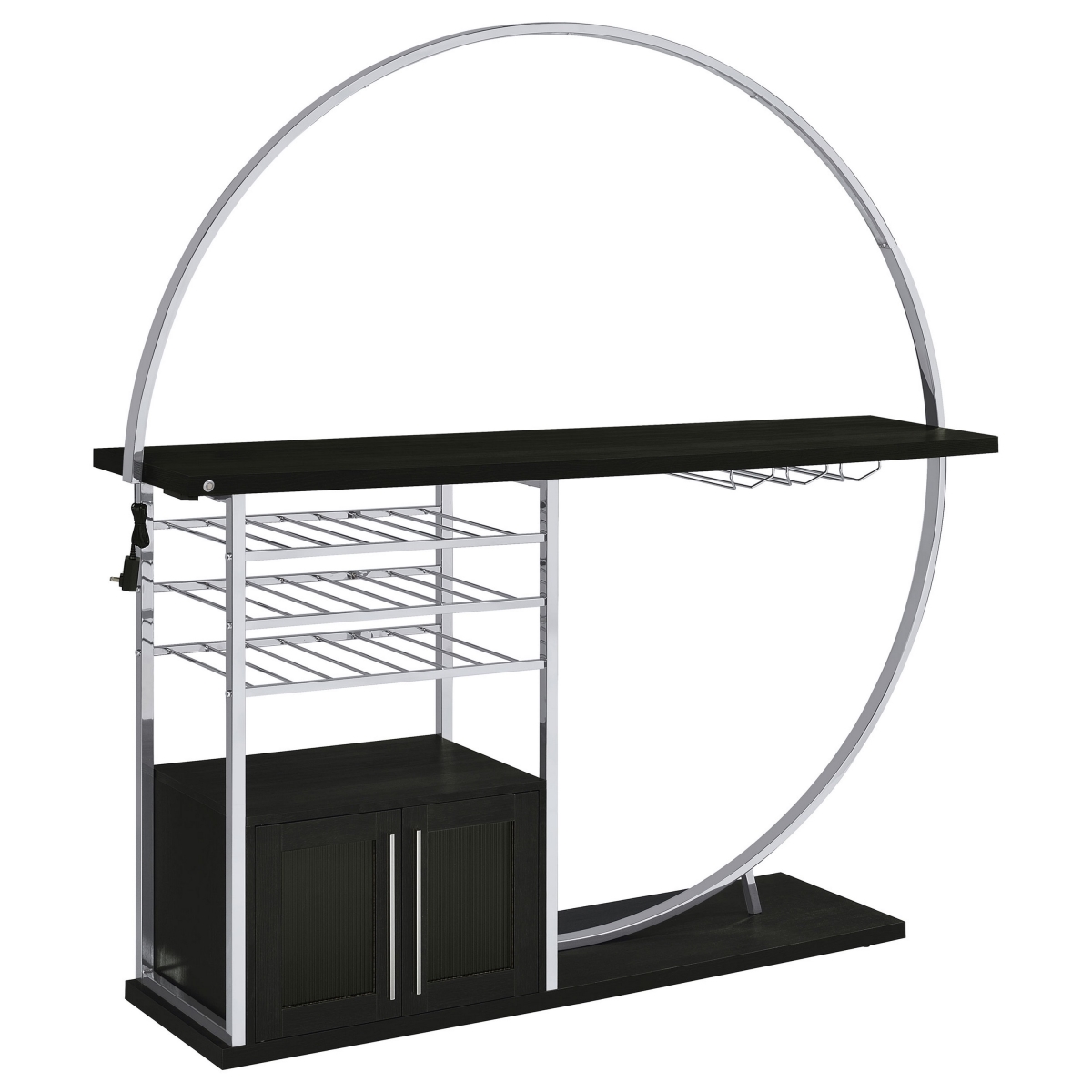Picture of Benjara BM319073 75 x 72.5 x 16.25 in. Riya LED Light Cabinets Wine Storage Black & Chrome Metal Home Bar Table