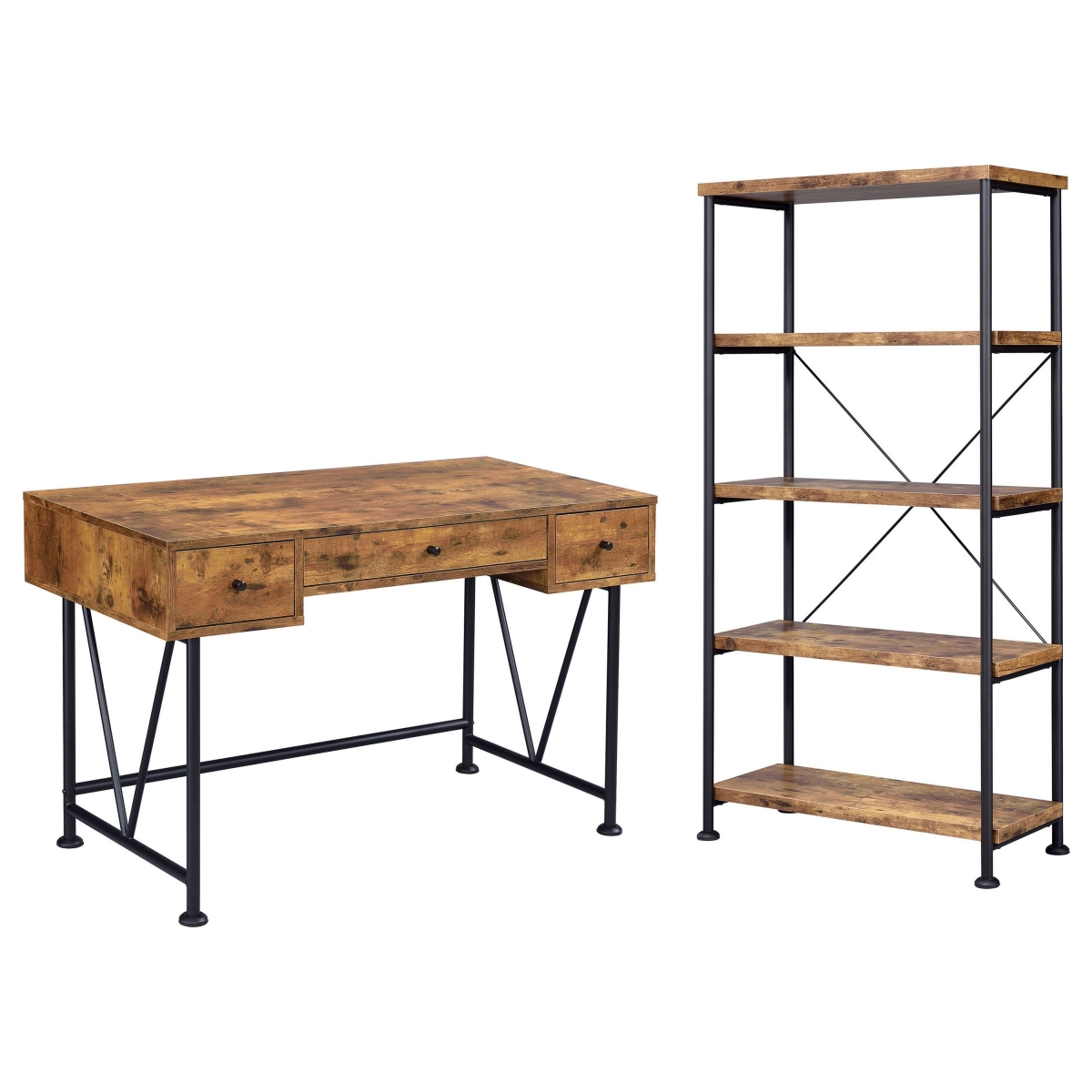 Picture of Benjara BM319126 Rustic Brown & Black Metal Frame Writing Desk with Bookshelf Unit - 2 Piece