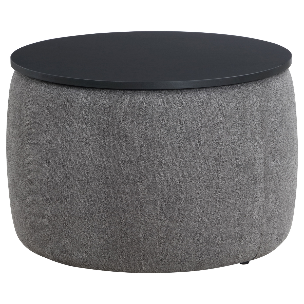 Picture of Benjara BM319001 30 in. Soi Black Round Top Lift Gray Chenille Storage Ottoman Table