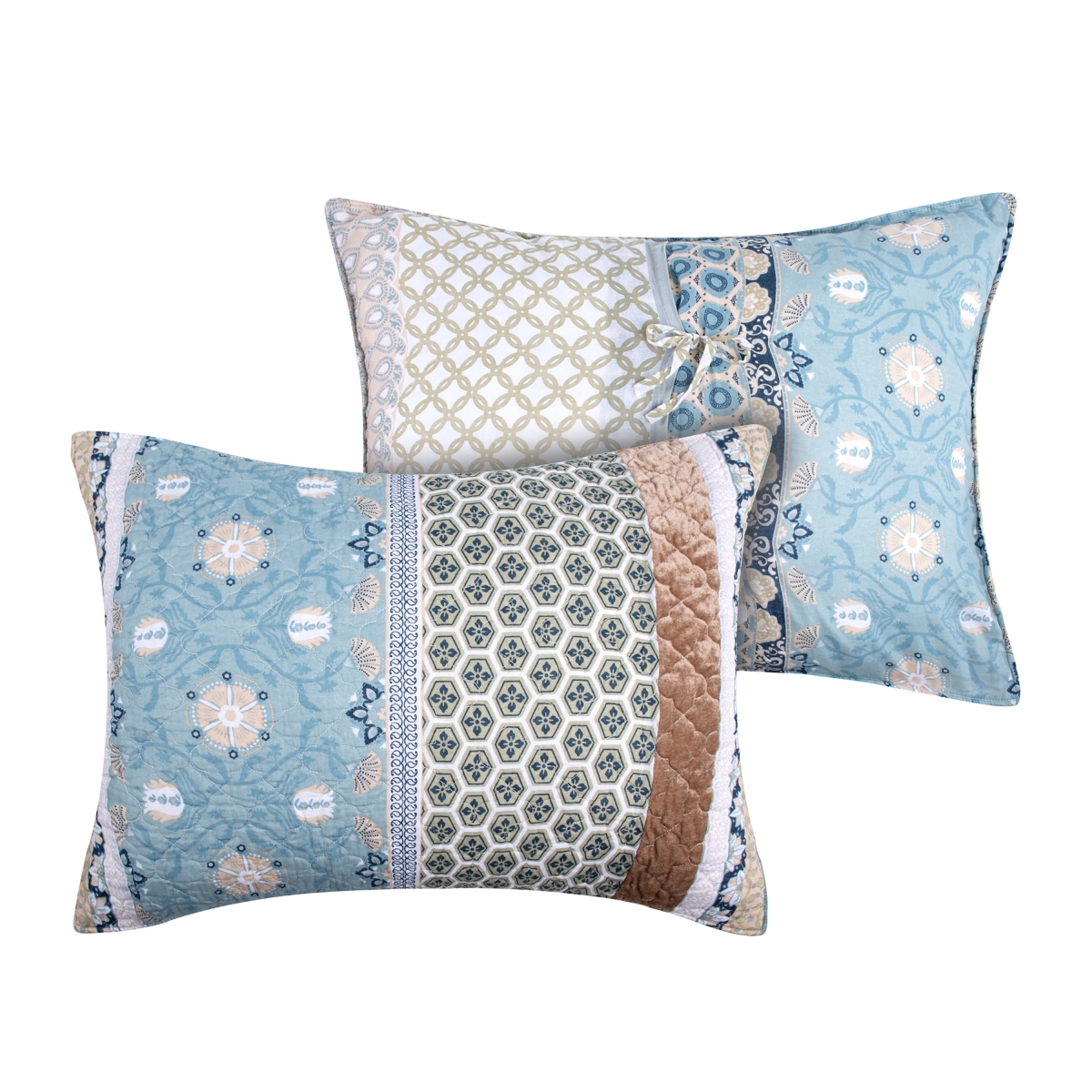 Picture of Benjara BM319675 26 in. Ello Quilted Standard Size Pillow Sham with Bohemian Print - Blue&#44; White & Yellow
