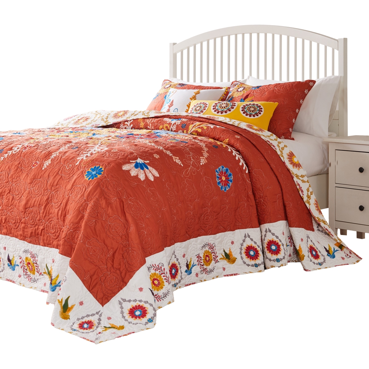 Picture of Benjara BM319679 3 Piece Xan King Size Bedspread & Pillow Sham Set - Bouquet Print - Multi Color