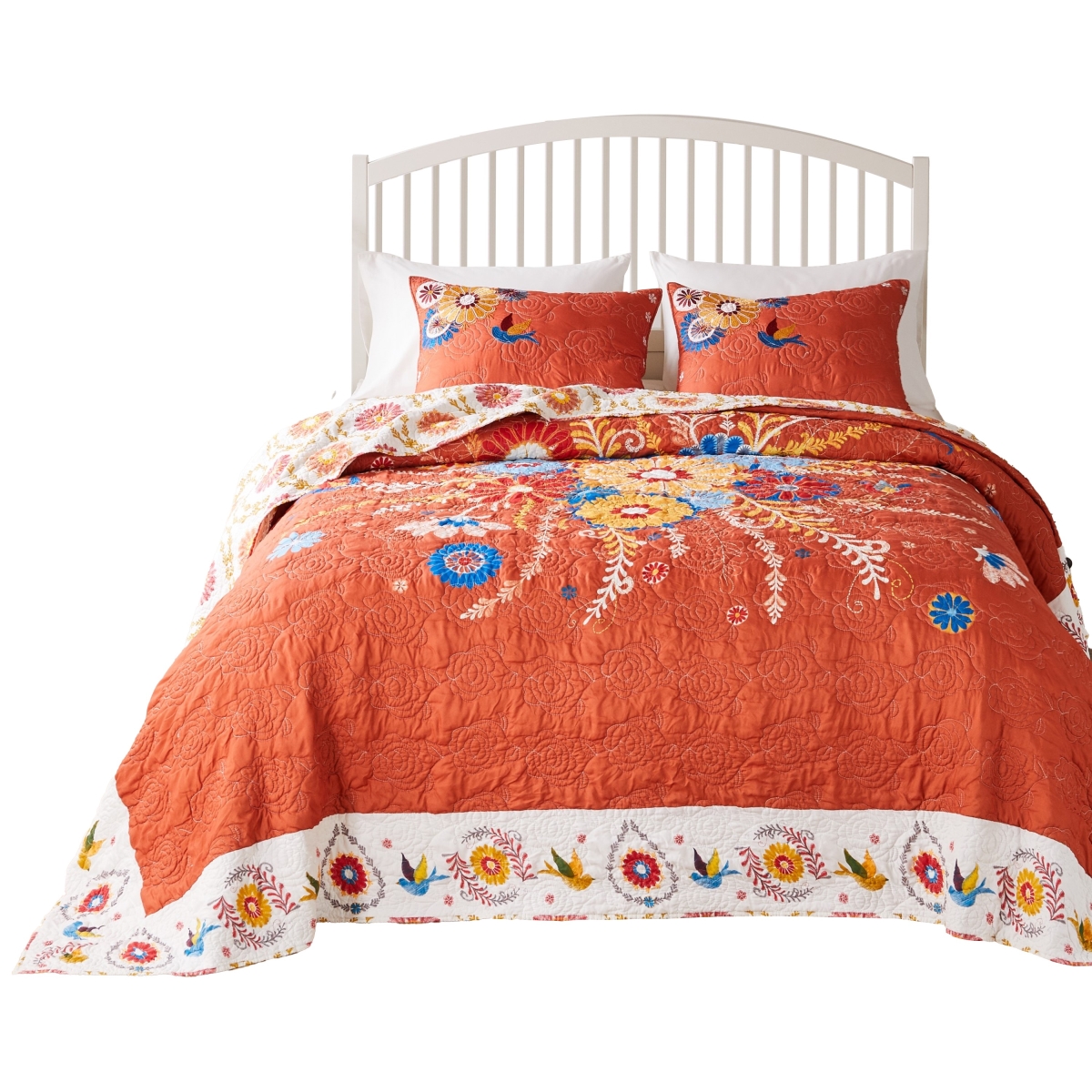 Picture of Benjara BM319680 3 Piece Xan Queen Size Bedspread & Pillow Sham Set - Bouquet Print - Multi Color
