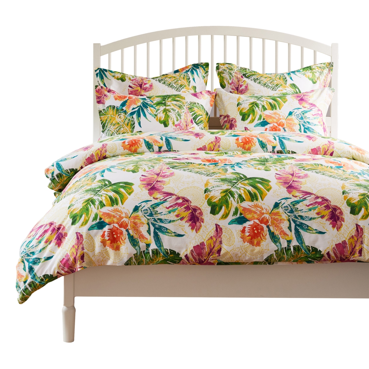 Picture of Benjara BM319682 3 Piece Heli Full-Queen Size Duvet & Pillow Sham Set - Multi Color Tropical Print