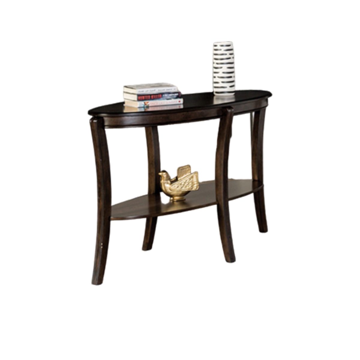 Picture of Benjara BM319798 49 in. Orio Sofa Table with Open Shelves&#44; Oval Top&#44; Curved Legs & Brown Wood