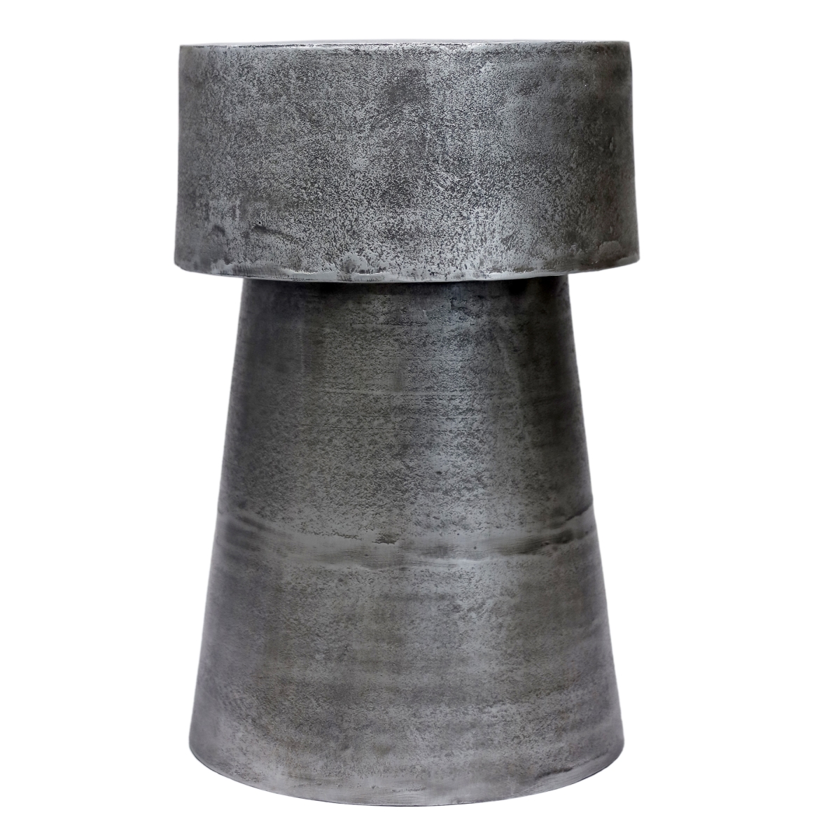 Picture of The Urban Port UPT-315641 15.5 in. Accent Round Vintage Side Table&#44; Antique Silver Cast Aluminum Drum Base