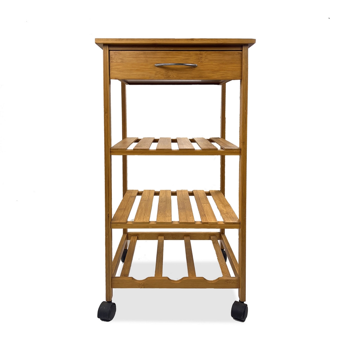 Picture of Benjara BM319893 Harry Rolling Wheels Kitchen Bar Cart&#44; 1 Drawer & 3 Shelves - Brown Bamboo