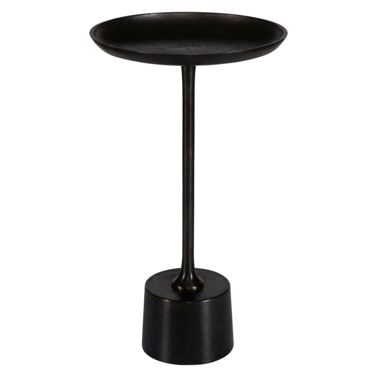 Picture of Benjara BM319918 13 in. Accent Round Tray Top Tapered Black Aluminum Base Drink Table&#44; Brown