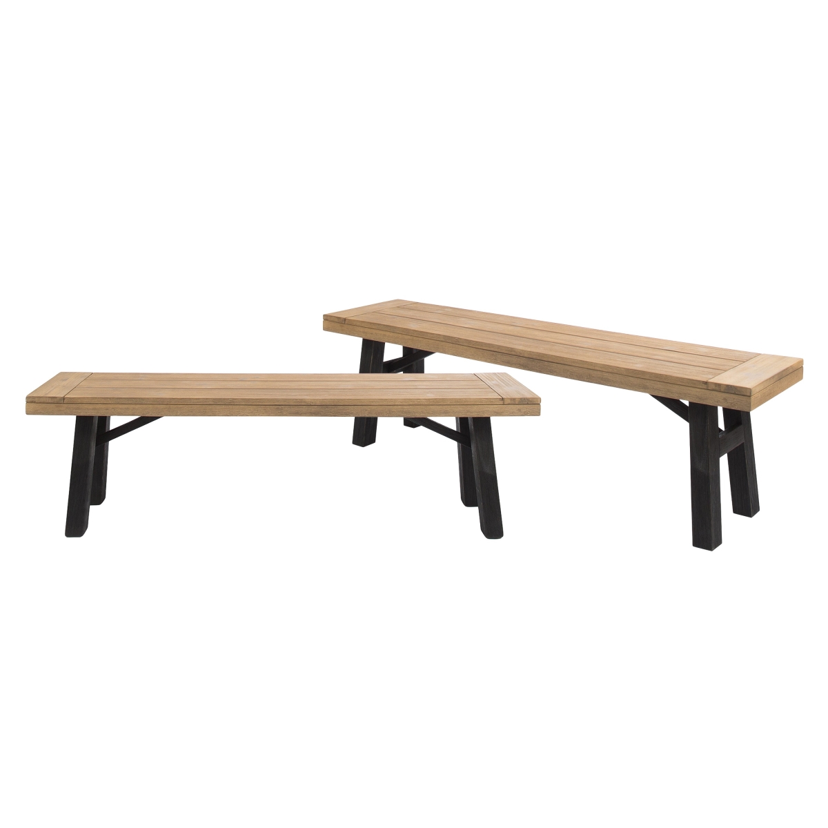 Picture of Benjara BM323892 63 in. Wren Outdoor Bench&#44; Slat Panel - Brown Acacia Wood - Set of 2