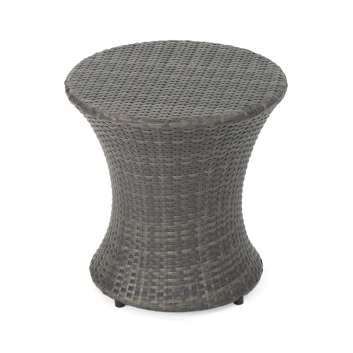 Picture of Benjara BM324089 20 in. Loco Round Hourglass Shape Outdoor Side Table&#44; Gray Rattan