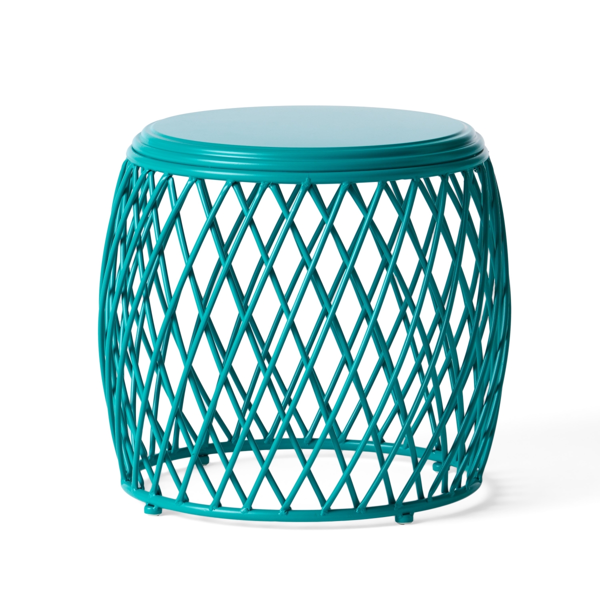 Picture of Benjara BM324209 20 in. Jime Barrel Lattice Design Metal Outdoor Table&#44; Teal Green