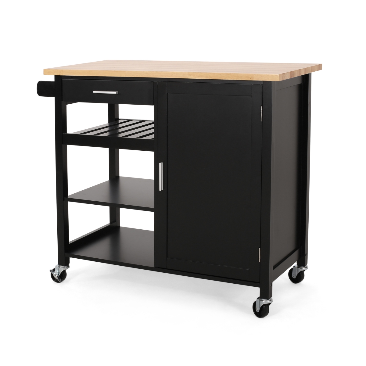 Picture of Benjara BM324436 42 in. Rolling Kitchen 3 Shelves Cabinet Bar Cart&#44; Black & Natural Brown