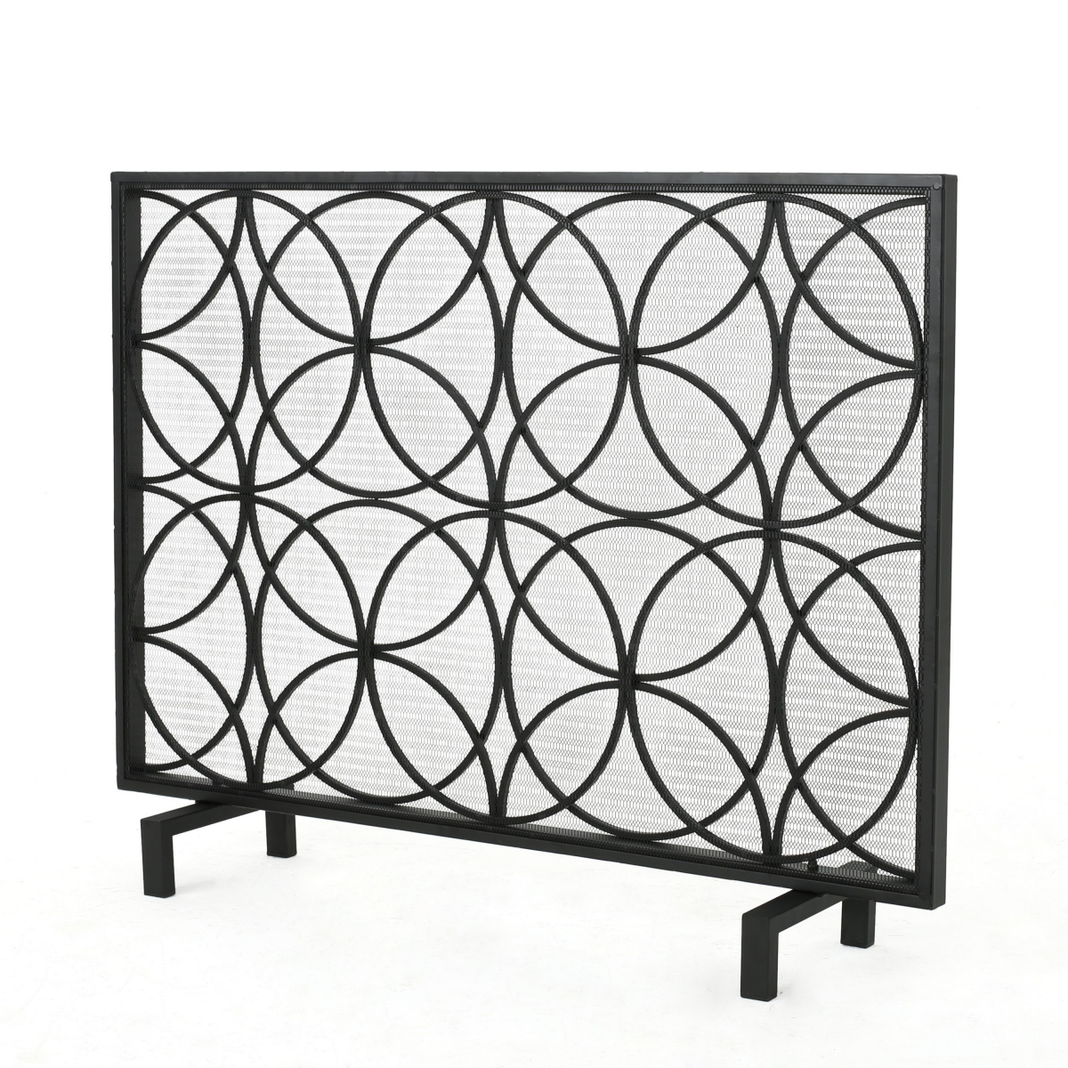Picture of Benjara BM324940 41 x 31 in. Fireplace Screen&#44; Overlapping Circles with Mesh - Matte Black Frame