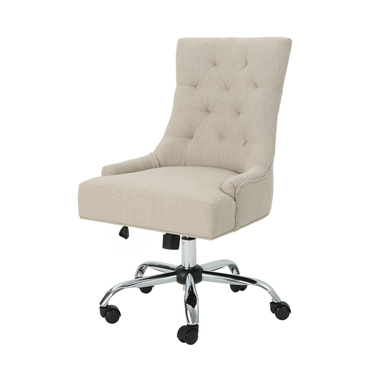 Picture of Benjara BM324985 Ovi Gas Lift Tufted Fabric Swivel Rolling Office Chair - Beige&#44; Chrome & Black