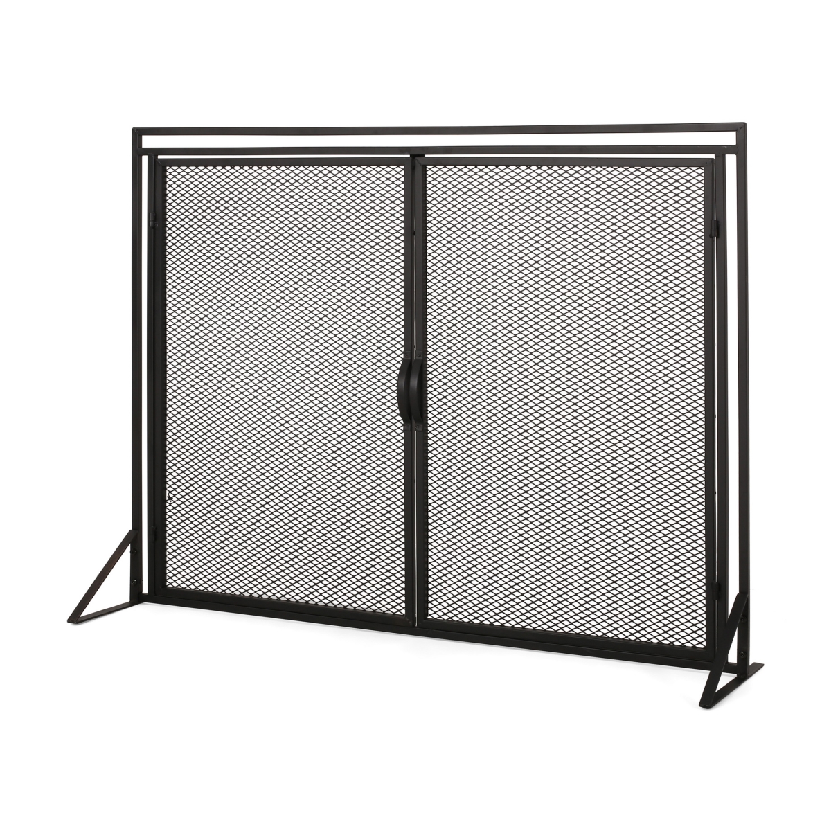 Picture of Benjara BM324999 Fireplace Screen&#44; 2 Doors - Open Diamond Mesh Design - Matte Black Iron