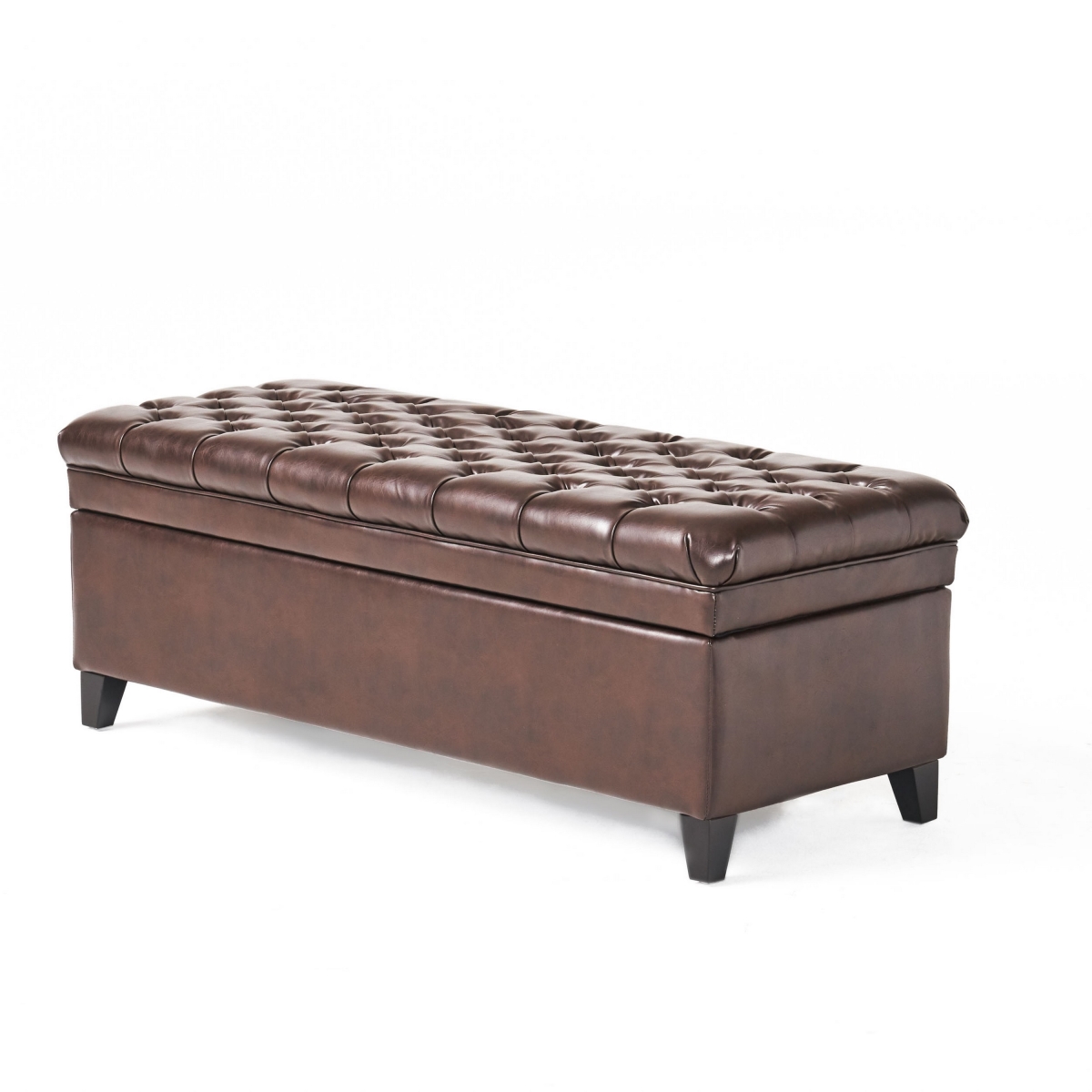 Picture of Benjara BM325030 50 in. Rhya Storage Ottoman Bench&#44; Brown Faux Leather & Black Wood