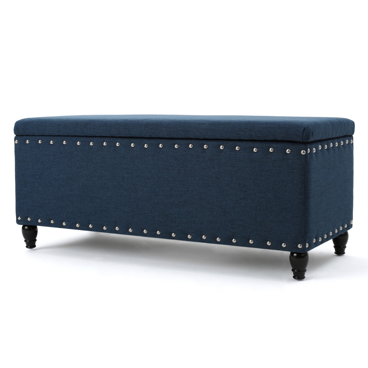 Picture of Benjara BM325047 42 in. Sharon Nail Head Trim Birch Wood Polyester Foam Fabric Storage Ottoman Bench&#44; Navy Blue