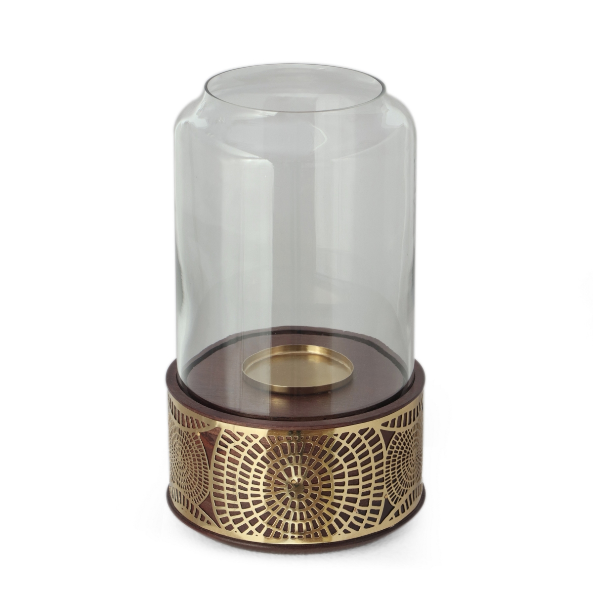 Picture of Benjara BM325078 12 in. Decorative Candle Holder Hurricane with Rounded Glass Cover&#44; Brown & Gold
