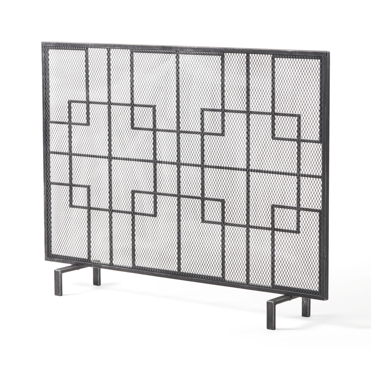 Picture of Benjara BM325079 31 x 41 in. Contemporary Design Fireplace Screen with Mesh&#44; Black & Silver