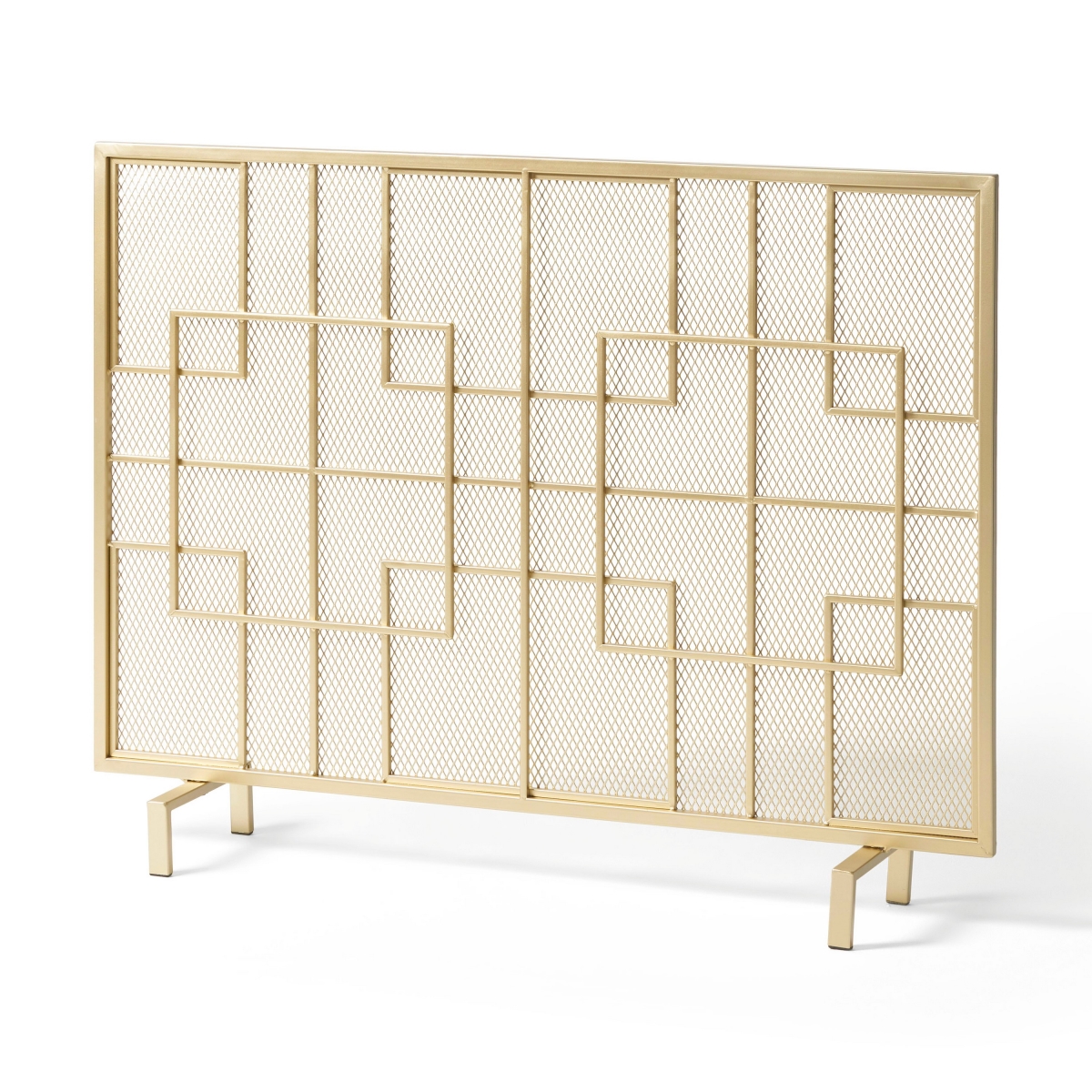 Picture of Benjara BM325083 31 x 41 in. Overlapping Square Design Fireplace Screen&#44; Classic Gold Iron