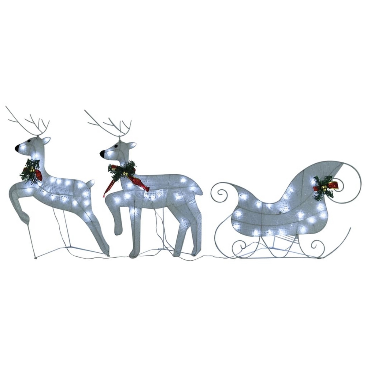 Picture of Benjara BM325602 Outdoor Reindeer & Sleigh Christmas Decoration&#44; 100 White LED - 4 Piece
