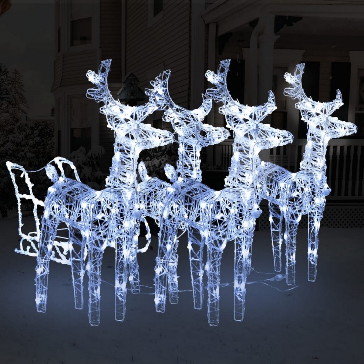 Picture of Benjara BM325643 Outdoor Reindeer & Sleigh Christmas Decoration&#44; 240 Cool White LED - 4 Piece