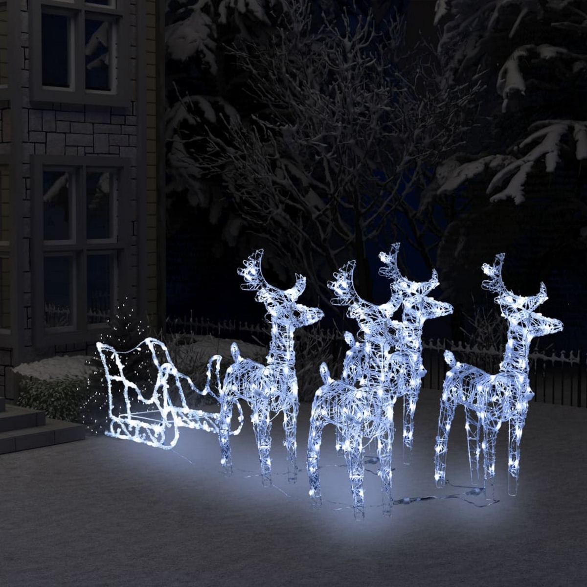 Picture of Benjara BM325724 Garden Reindeer & Sleigh Christmas Decoration&#44; 240 LED - White - 4 Piece