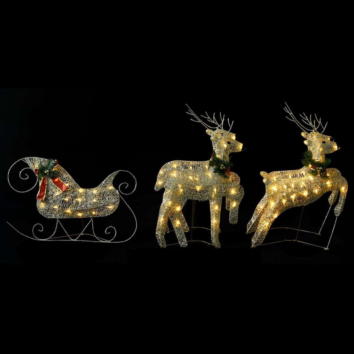Picture of Benjara BM325738 Garden Reindeer & Sleigh Christmas Decoration&#44; 100 LED - Gold - 4 Piece
