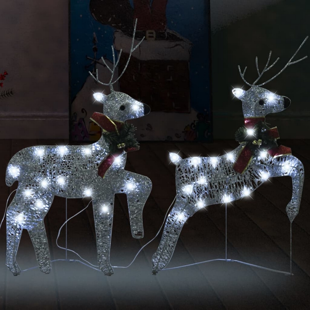 Picture of Benjara BM325768 Outdoor 40 LED Light Reindeer Christmas Decoration&#44; Silver Metal - Set of 2