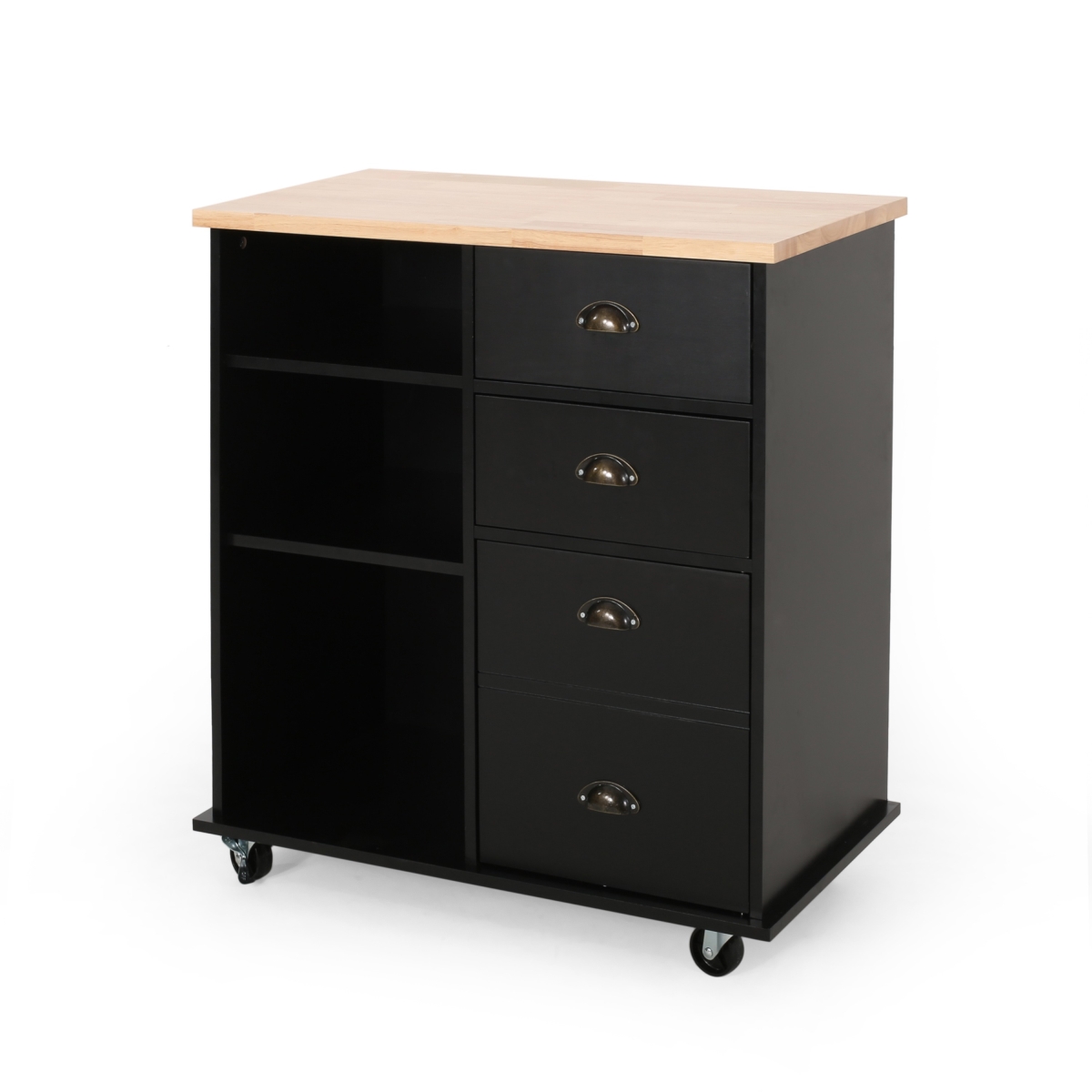Picture of Benjara BM326010 Rolling Kitchen Island Bar Cart with Drawers & Shelves - Black&#44; Natural Brown & Bronze