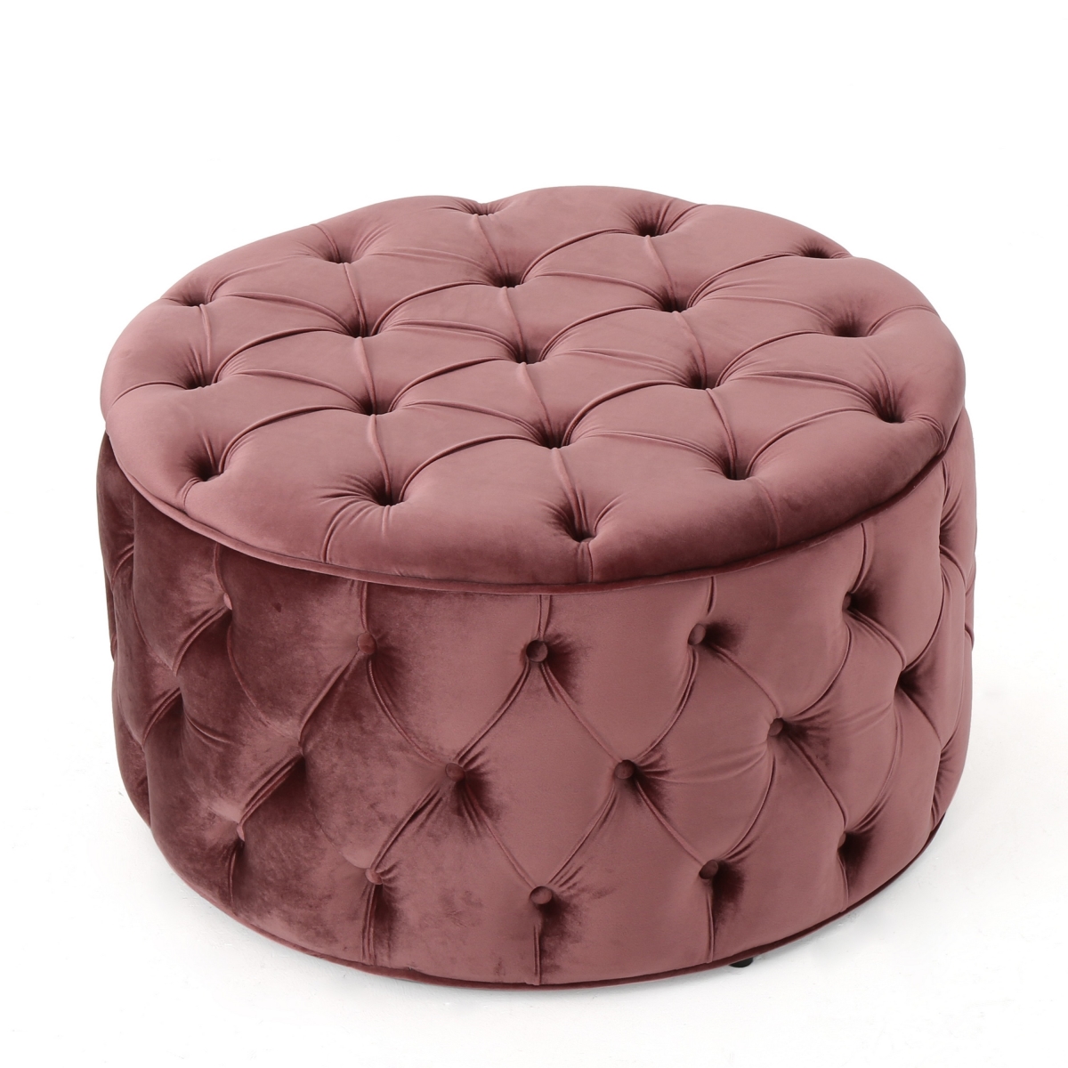 Picture of Benjara BM327096 30 in. Keja Round Soft Cushioning Ottoman - Tufted Blush Pink Velvet