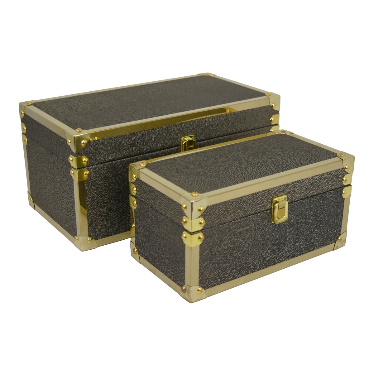 Picture of Benjara BM324653 Mecca Storage Box with Rivet Accents&#44; Gold Metal & Bronze Wood - Set of 2