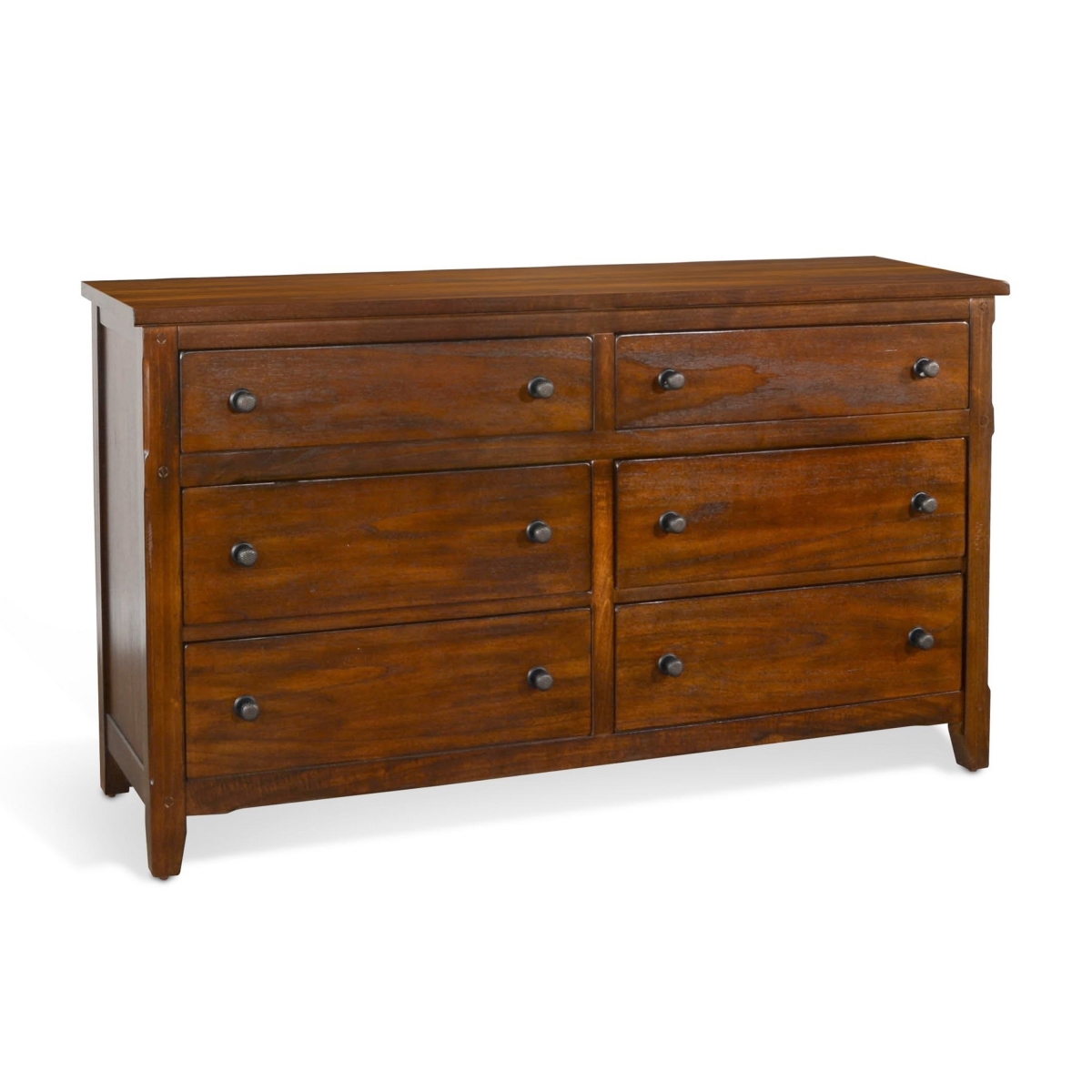 Picture of Benjara BM324763 Odell Wide Dresser with 6 Drawers&#44; Bronze & Rustic Dark Brown Solid Wood