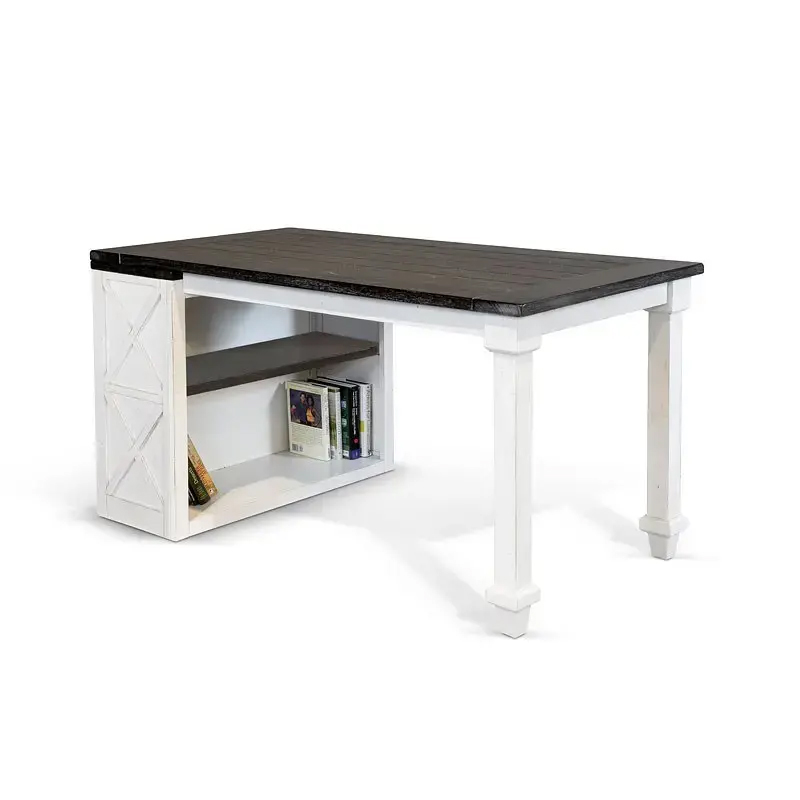 Picture of Benjara BM324772 56 in. Zena Rectangle Writing Desk with White Turned Legs & Brown Top