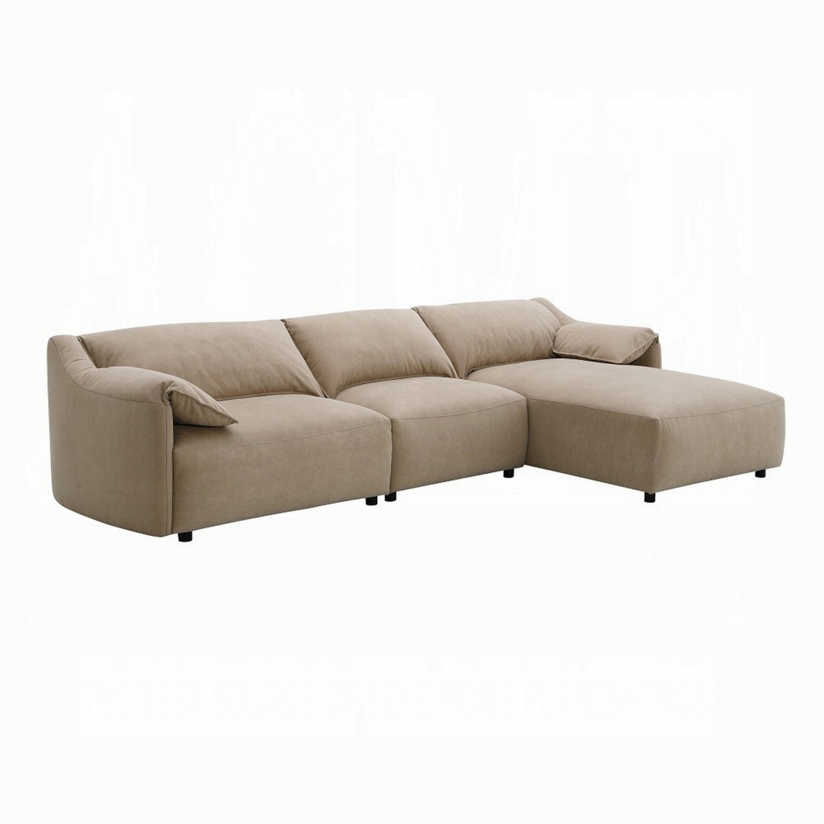 Picture of Benjara BM327229 Vety L-Shaped Sectional Sofa with Pillow Arm&#44; Light Brown & Nubuck Leather