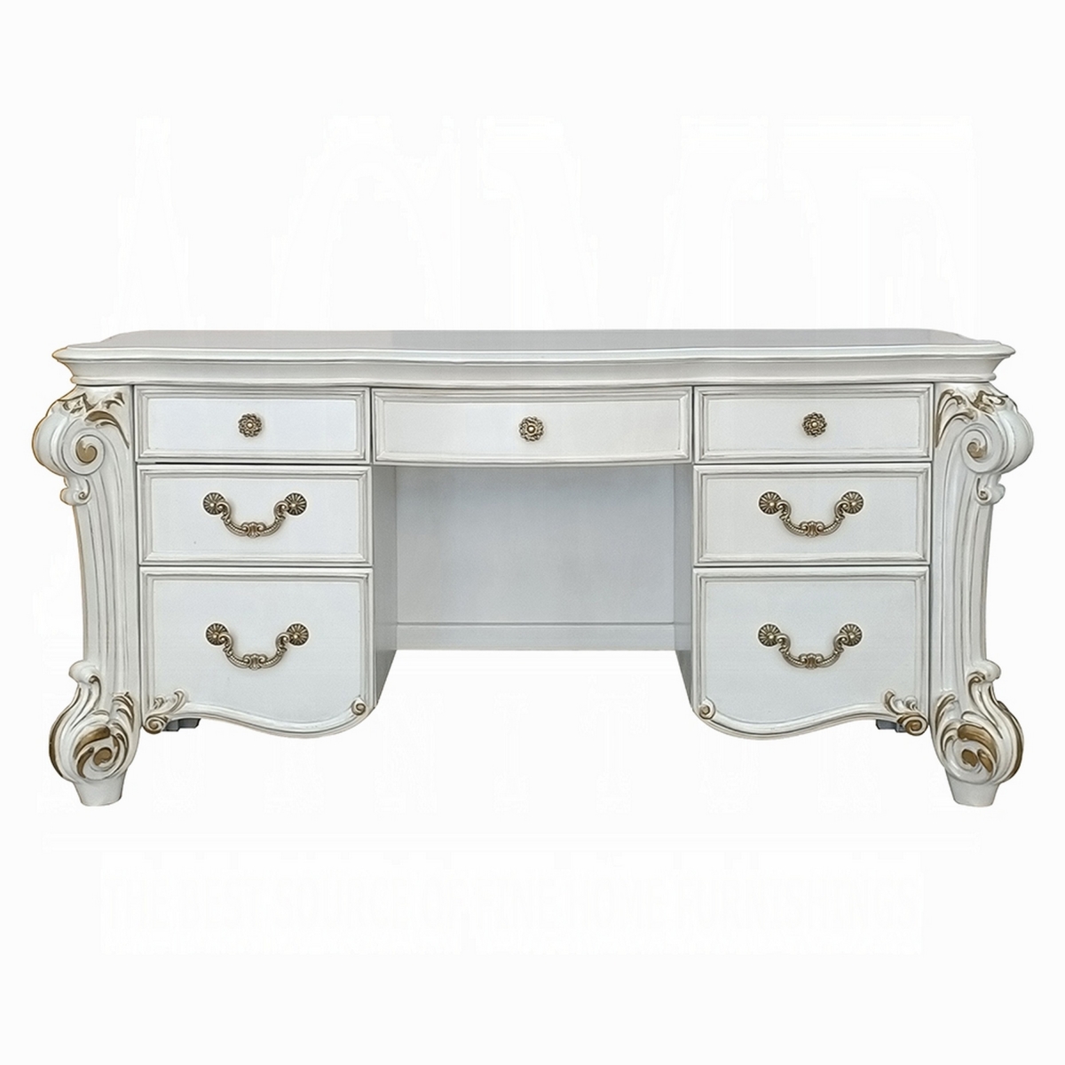 Picture of Benjara BM324376 65 in. Antoine Vanity Desk with 7 Drawers & Antique Silver Wood & Gold