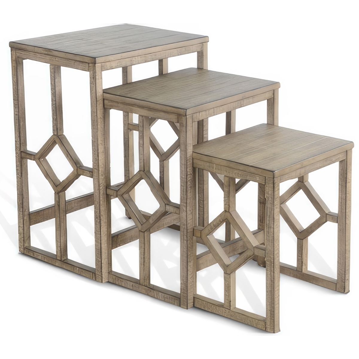 Picture of Benjara BM325333 3 Piece Rena Nesting Accent Table Set with Slatted&#44; Light Brown & Mahogany