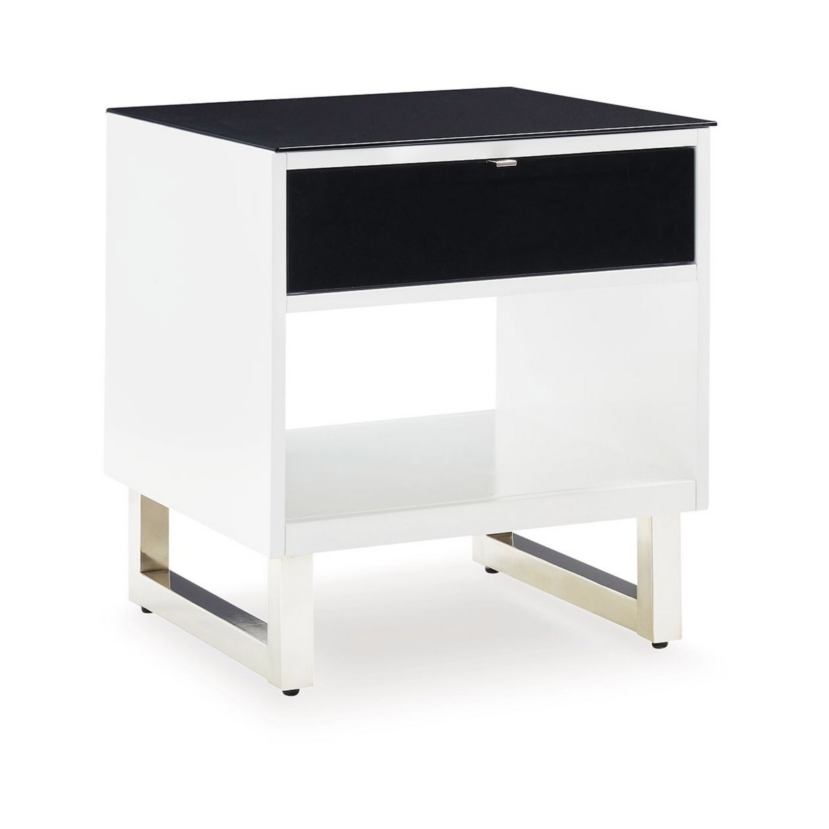 Picture of Benjara BM327369 22 in. Tonny Side End Table with Drawer & Shelf&#44; Black Glass & White