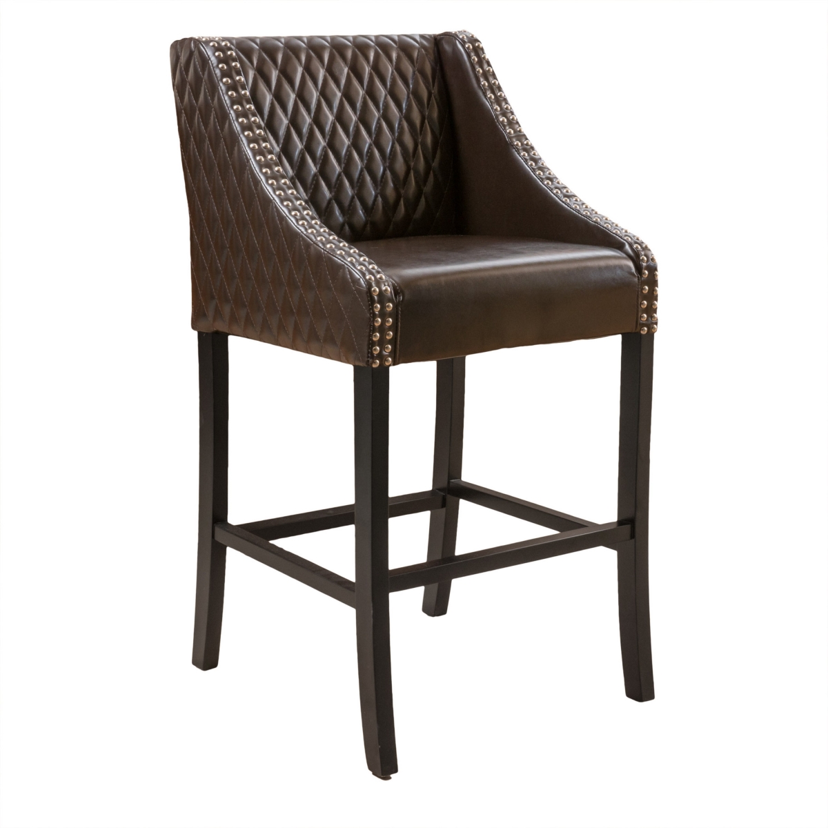 Picture of Benjara BM327704 Cross Barstool Chair with Curved Armrest Design&#44; Dark Brown Bonded Leather