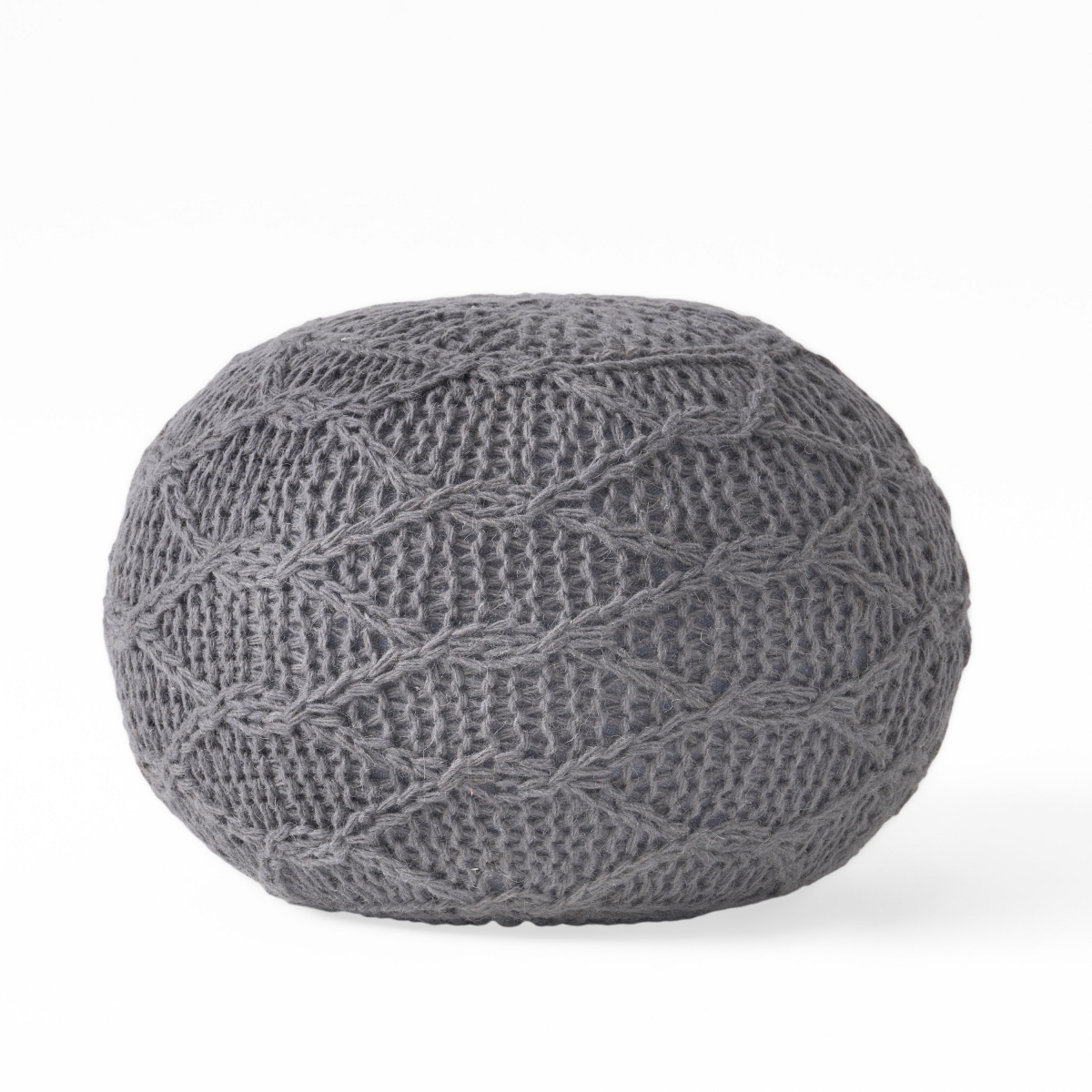 Picture of Benjara BM327740 20 in. Round Shape Ottoman Pouf with Knitted Boho Design&#44; Gray Wool