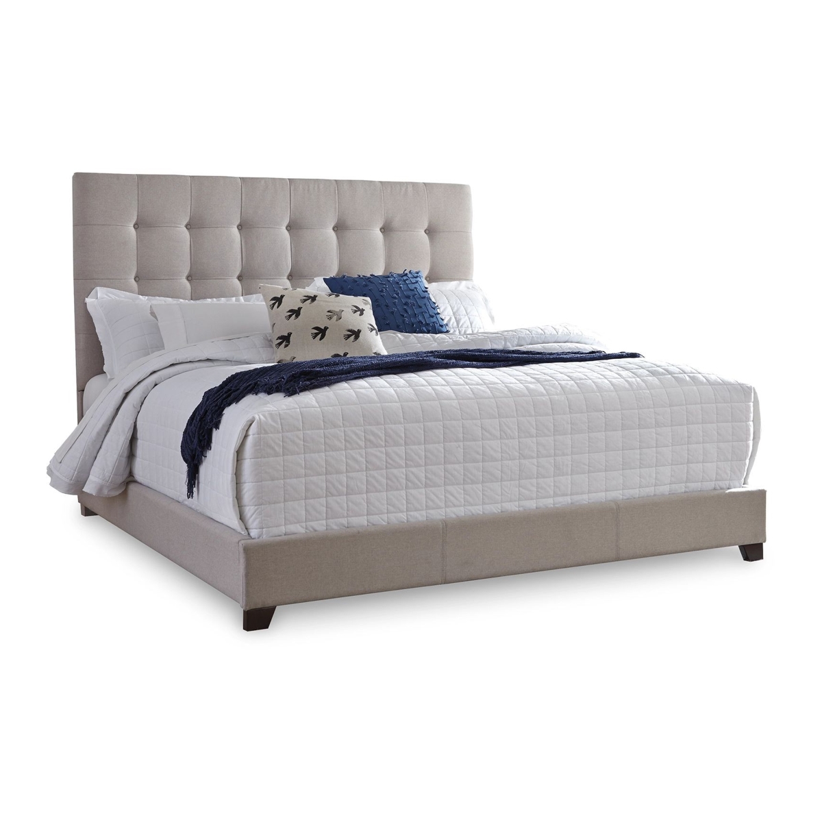 Picture of Benjara BM331683 Leji King Size Beds with Square Button Tufted Beige Upholstered Headboard
