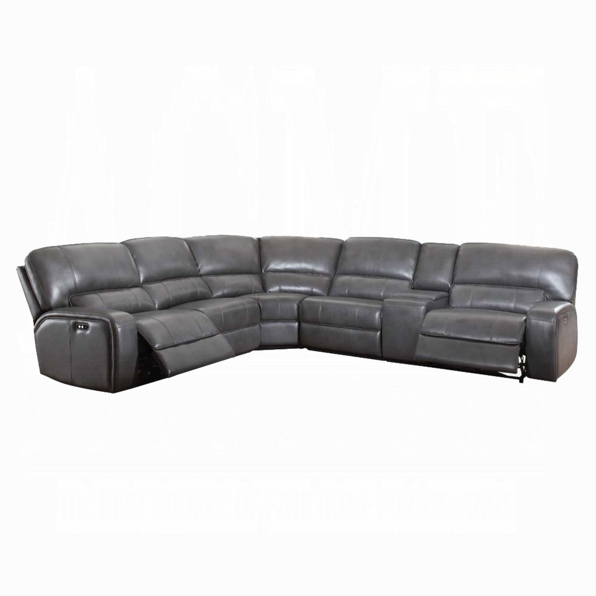 Picture of Benjara BM327233 Saley Power Motion Sectional Sofa with USB & Gray Faux Leather&#44; Console