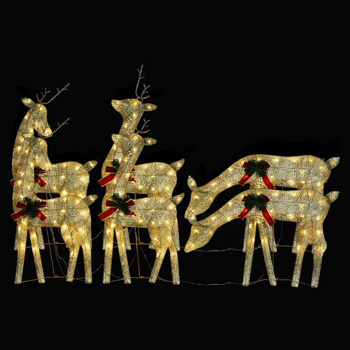 Picture of Benjara BM325964 Outdoor 6-Reindeer Christmas Decoration with 180 Gold LED Steel&#44; Red Bow