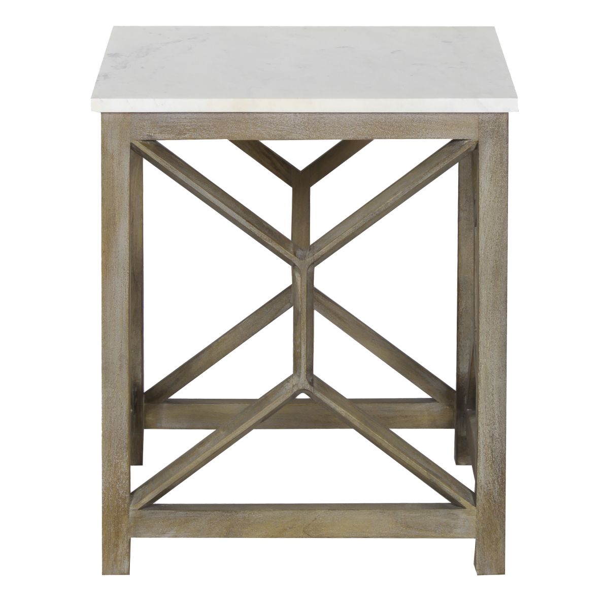 Picture of The Urban Port UPT-315769 22 in. Agas Side End Table with Square White Genuine Marble Top&#44; Sandblasted Washed Ash Gray Mango Wood Geometric Frame