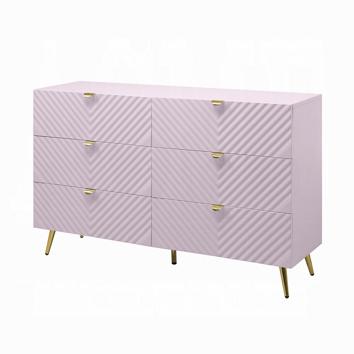 Picture of Benjara BM327226 Tyra Wide Dresser with 6 Drawers & Gold Legs&#44; Gloss Pink Chevron Pattern