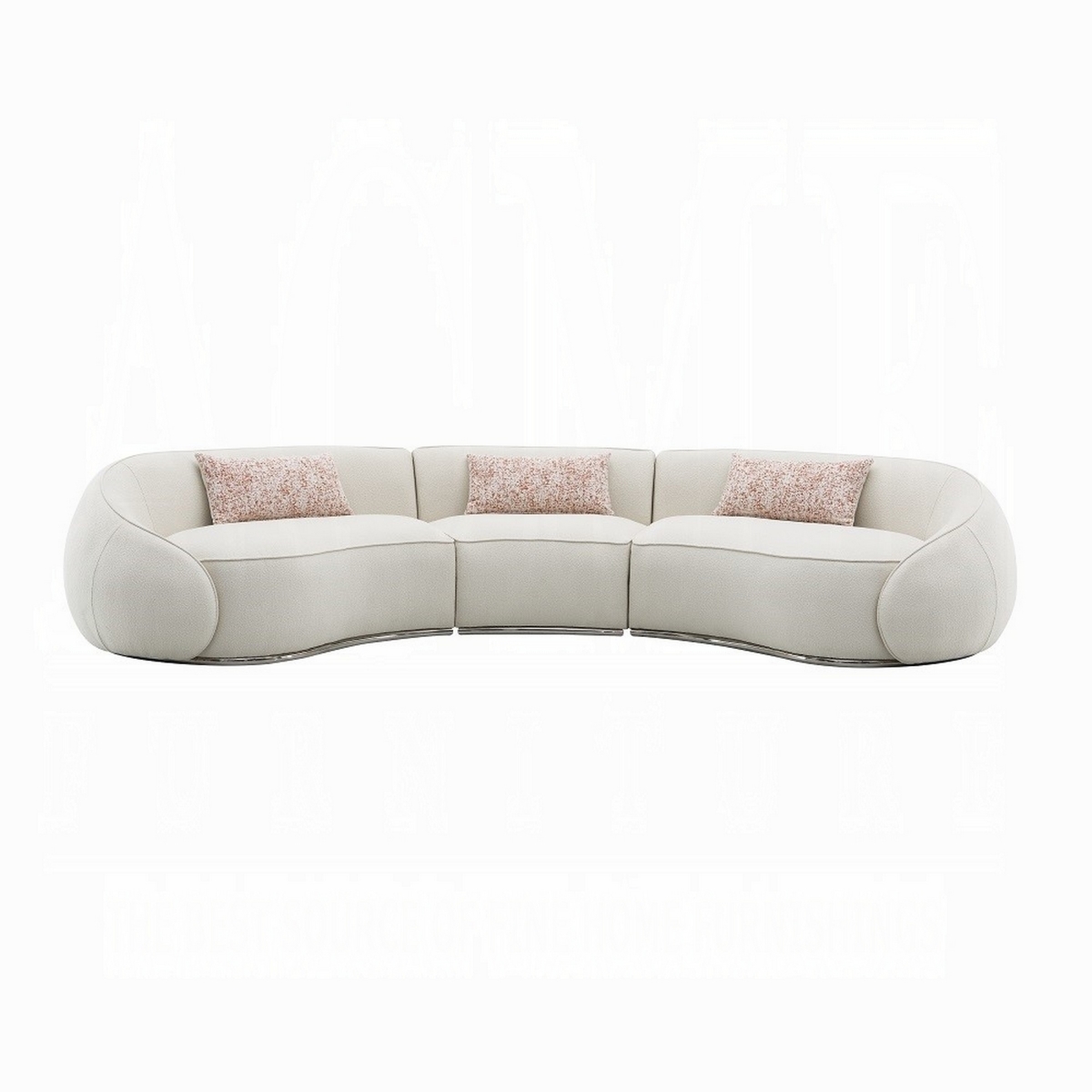 Picture of Benjara BM327228 Sarah Curved Shape Sectional Sofa with 3 Pillows&#44; Beige & Boucle Fabric