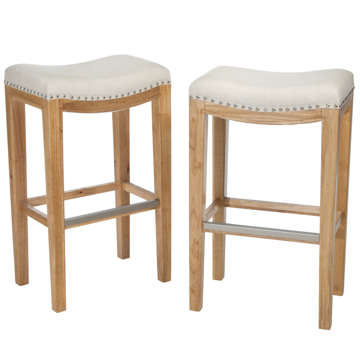 Picture of Benjara BM327702 Footrests & Nailhead Trim Barstool&#44; Beige & Natural Brown - Set of 2