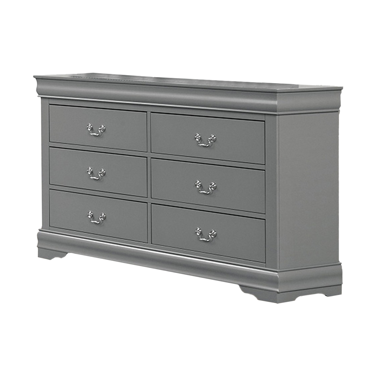 Picture of Benjara BM319909 Ryla Wide Dresser with 6 Drawers & Nickel Metal Handles&#44; Light Gray Solid Wood