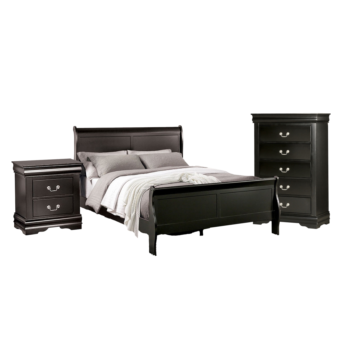 Picture of Benjara BM329302 Ry 3 Piece Full Size Bedroom Set with Sleek Modern Transitional Style&#44; Black