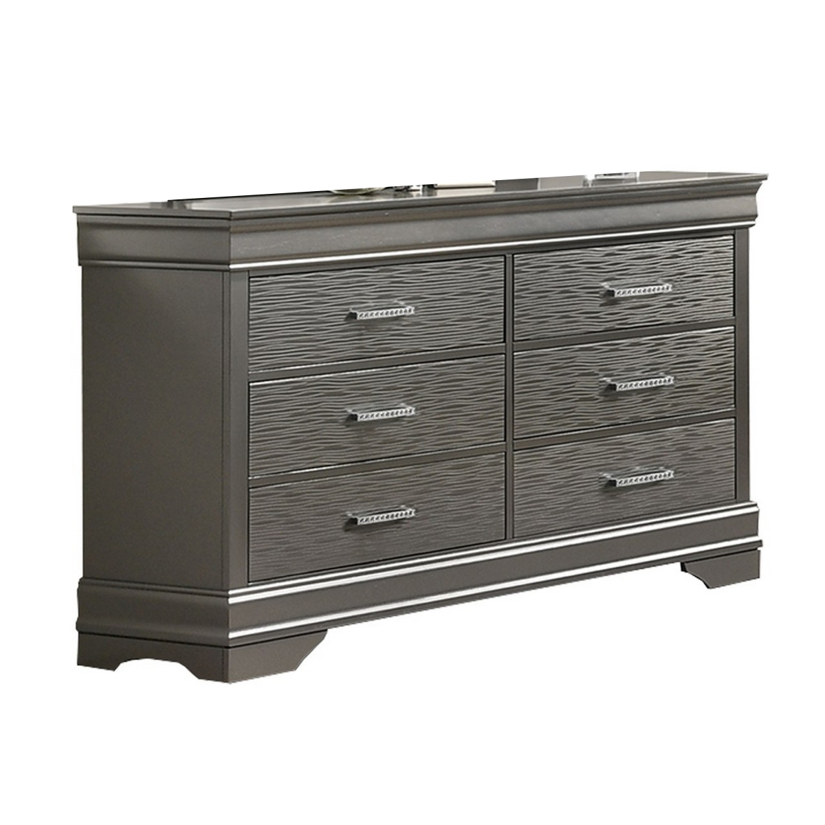 Picture of Benjara BM326052 Jean Wide Dresser Chest with 6 Drawers & Chrome&#44; Dark Gray Solid Wood